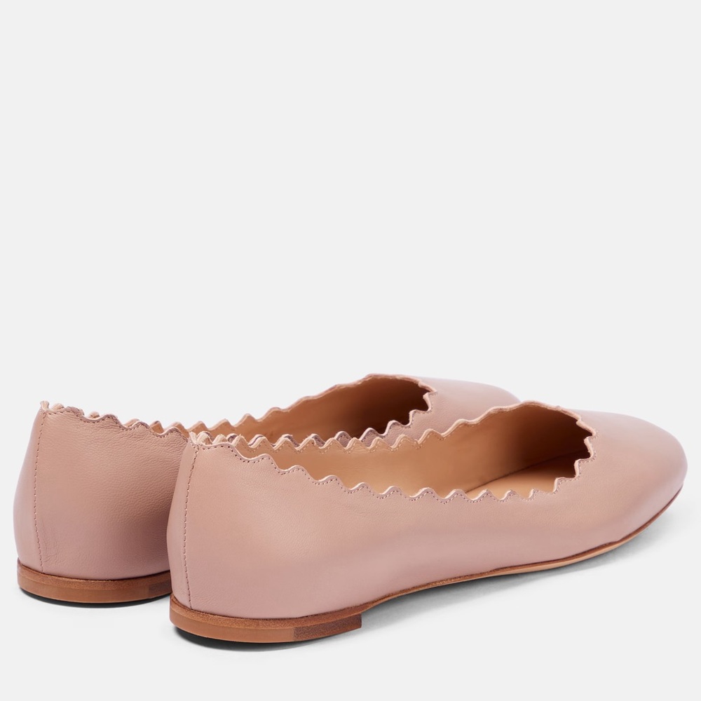 Chloe Lauren Ballerina Leather Scalloped Ballet Flats in Beige Size 38 - Picture 4 of 16
